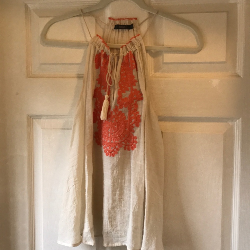 THML Orange embroidered halter tank